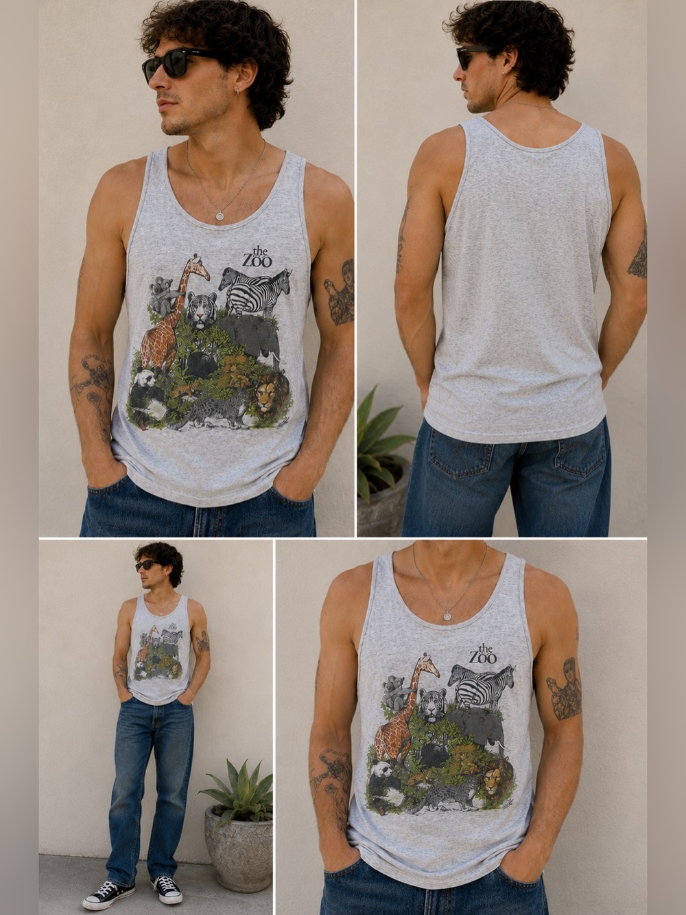 Vintage Velva Sheen “The Zoo” Graphic Tank Top Men’s XL/Unisex Gray Animal Print
